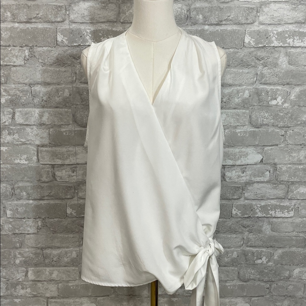 Astr White Sleeveless Wrap Top